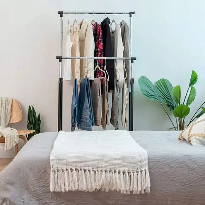 Wieszak Na Ubrania Wolnostojący Na Kółkach Podwójny Regulowany Stojak