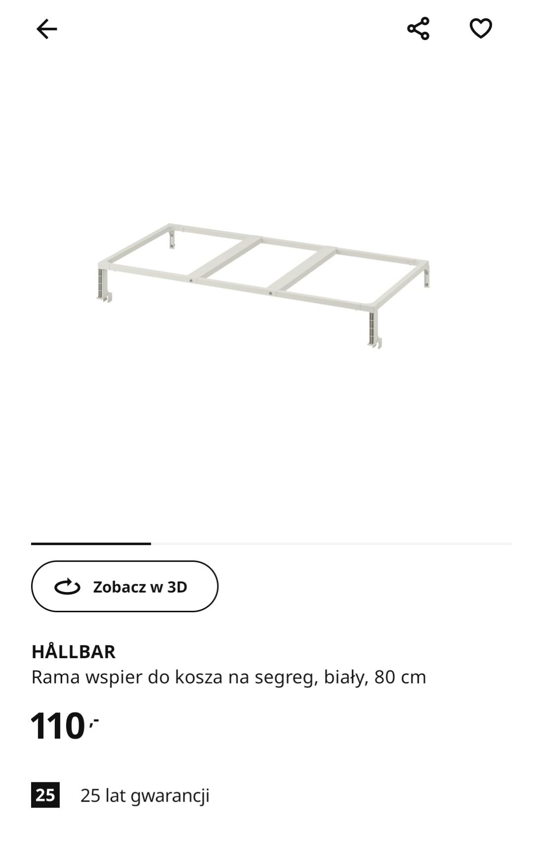 Rama wspier do kosza na segreg, biały, 80 cm, IKEA Hallbar