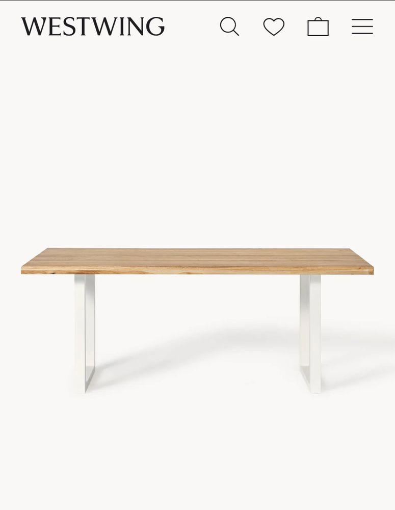 Westwing — Stół dębowy prostokątny 6 osobowy 160 x 100 x 74