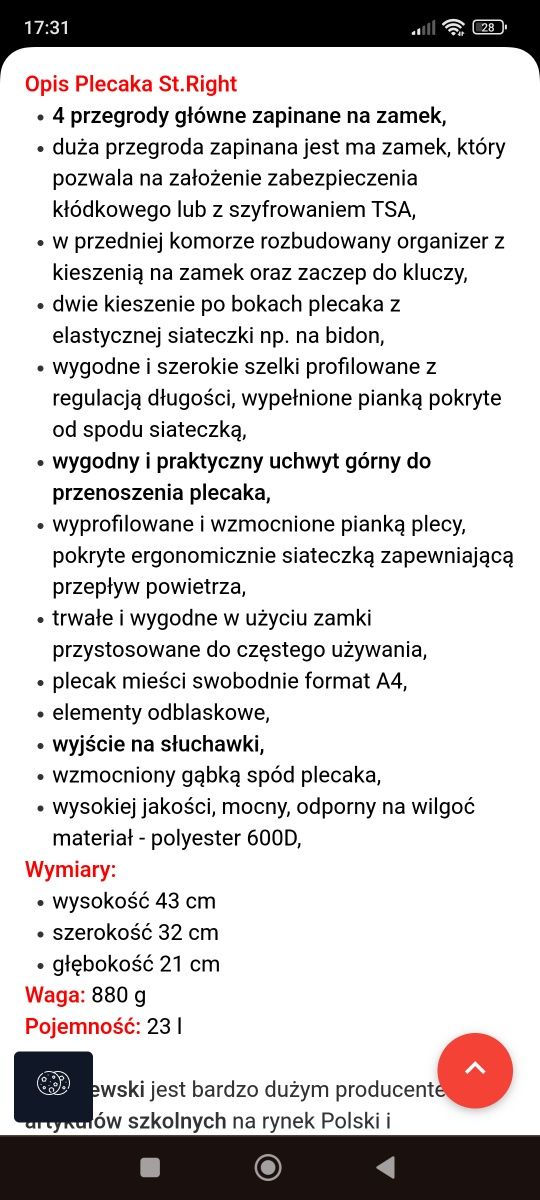 Plecak czarny w koty St. Right.
