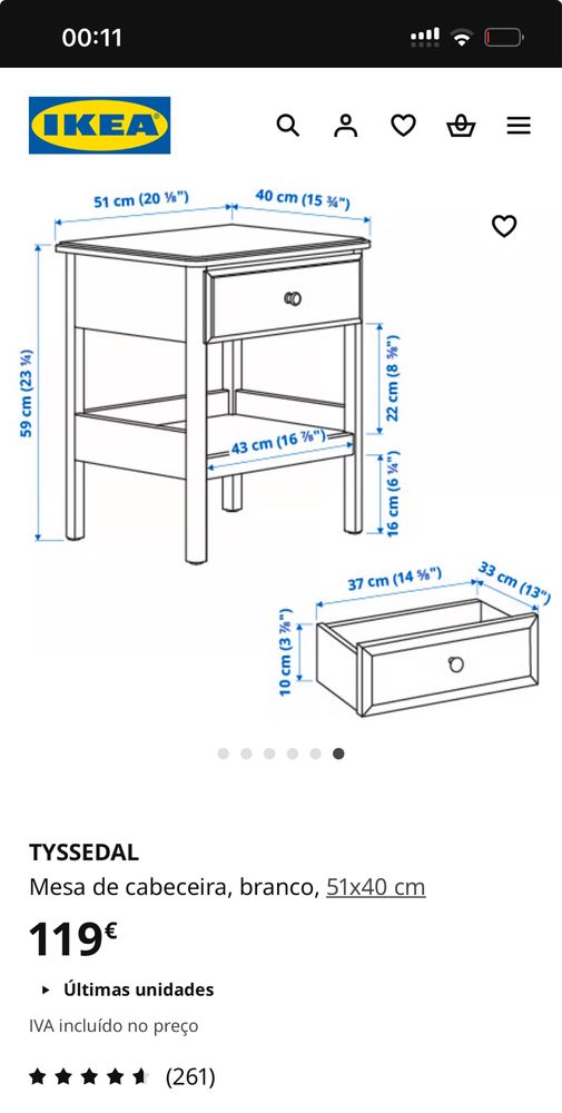2 Mesas de cabeceira Ikea Tyssedal