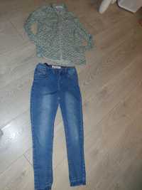 Spodnie jeansy Denim, koszula H&M r.140