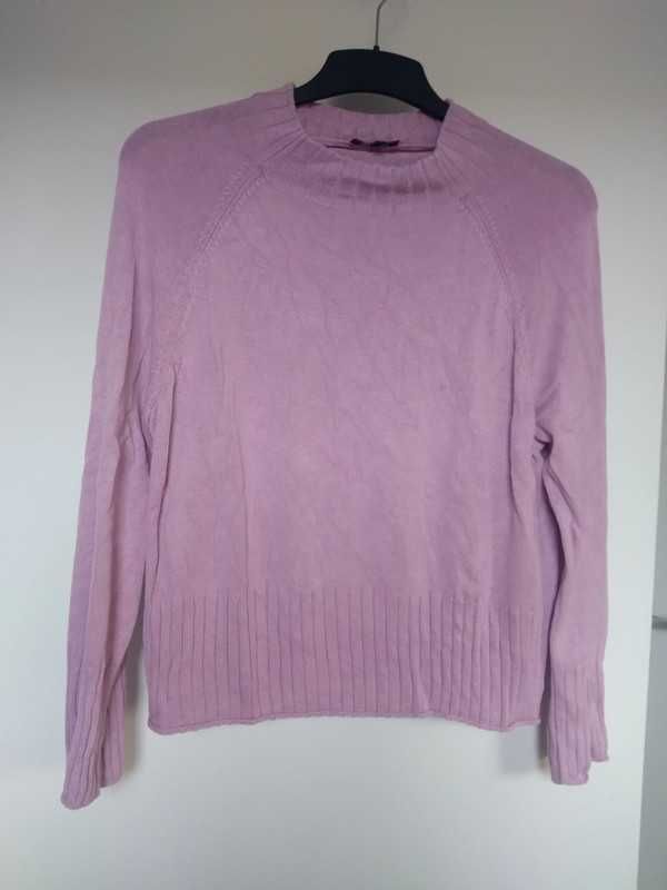 Luźny sweter z golfem różowy C&A lyocell wełna wiskoza jedwab