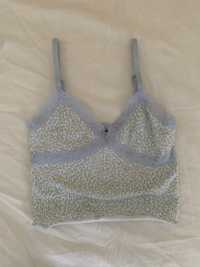 Sky blue with flower patter ,Lace crop top