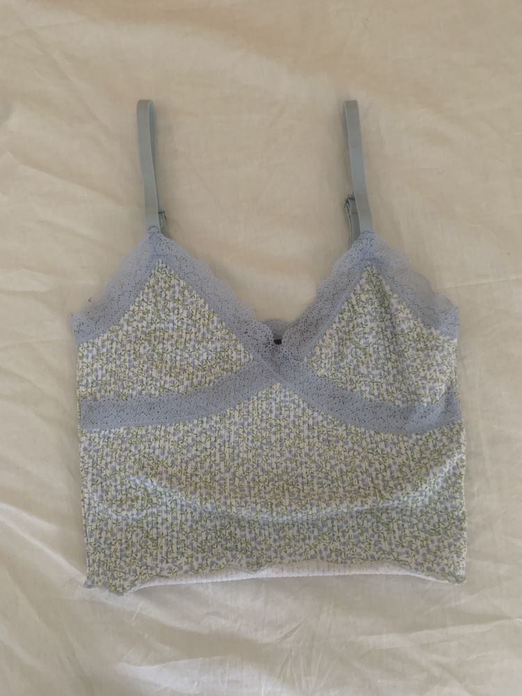Sky blue with flower patter ,Lace crop top