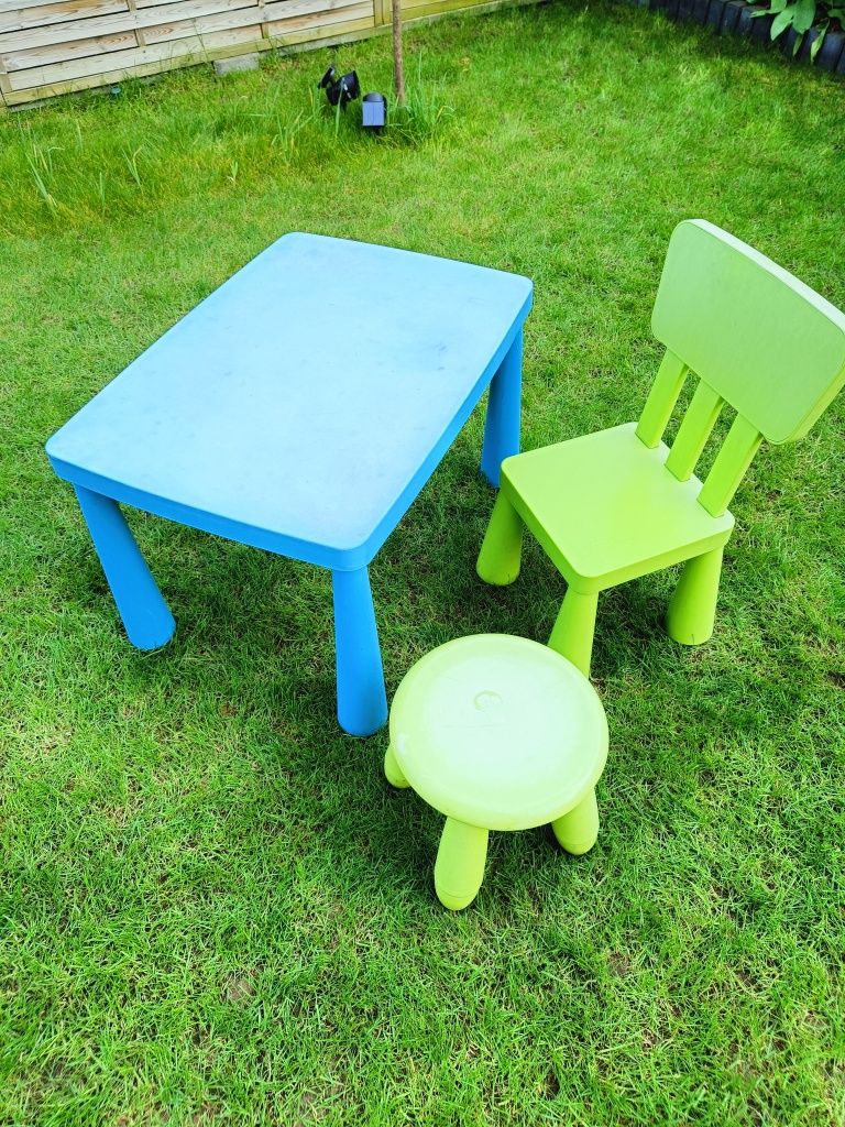 Meble Mammut Ikea, krzesło, stolik, stołek