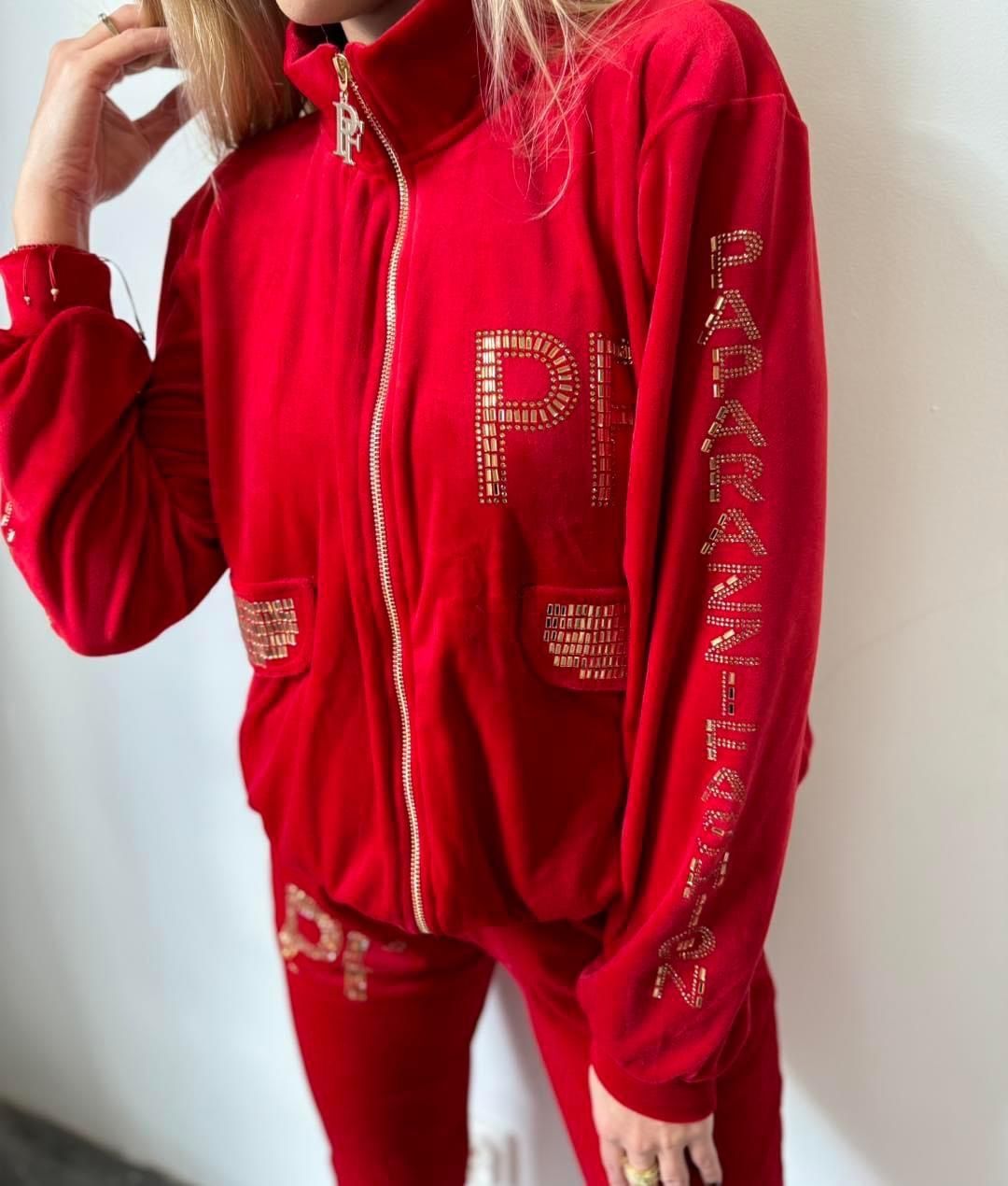 Elegancki komplet dres welurowy dwa kolory logo paparazzi