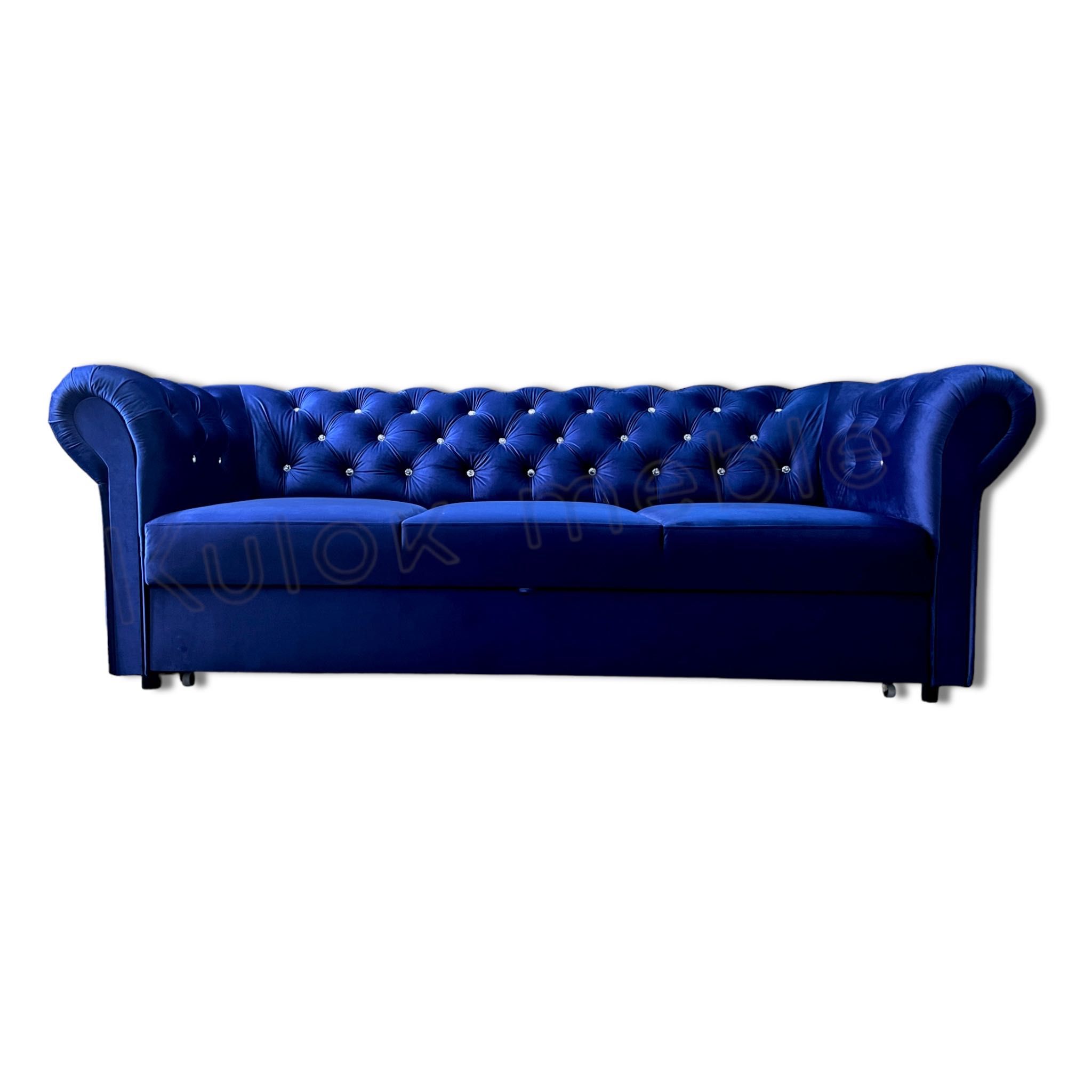 Sofa pikowana Glamour nowojorska granatowa srebrna TOKIO