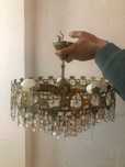 Candeeiro de teto vintage com 3 lâmpadas, em cristal