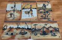 Arte Africana 5 quadros em areia.
