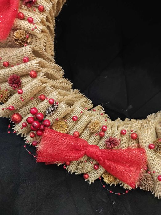 Wianek wieniec ozdoba świąteczna bożonarodzeniowy z juty