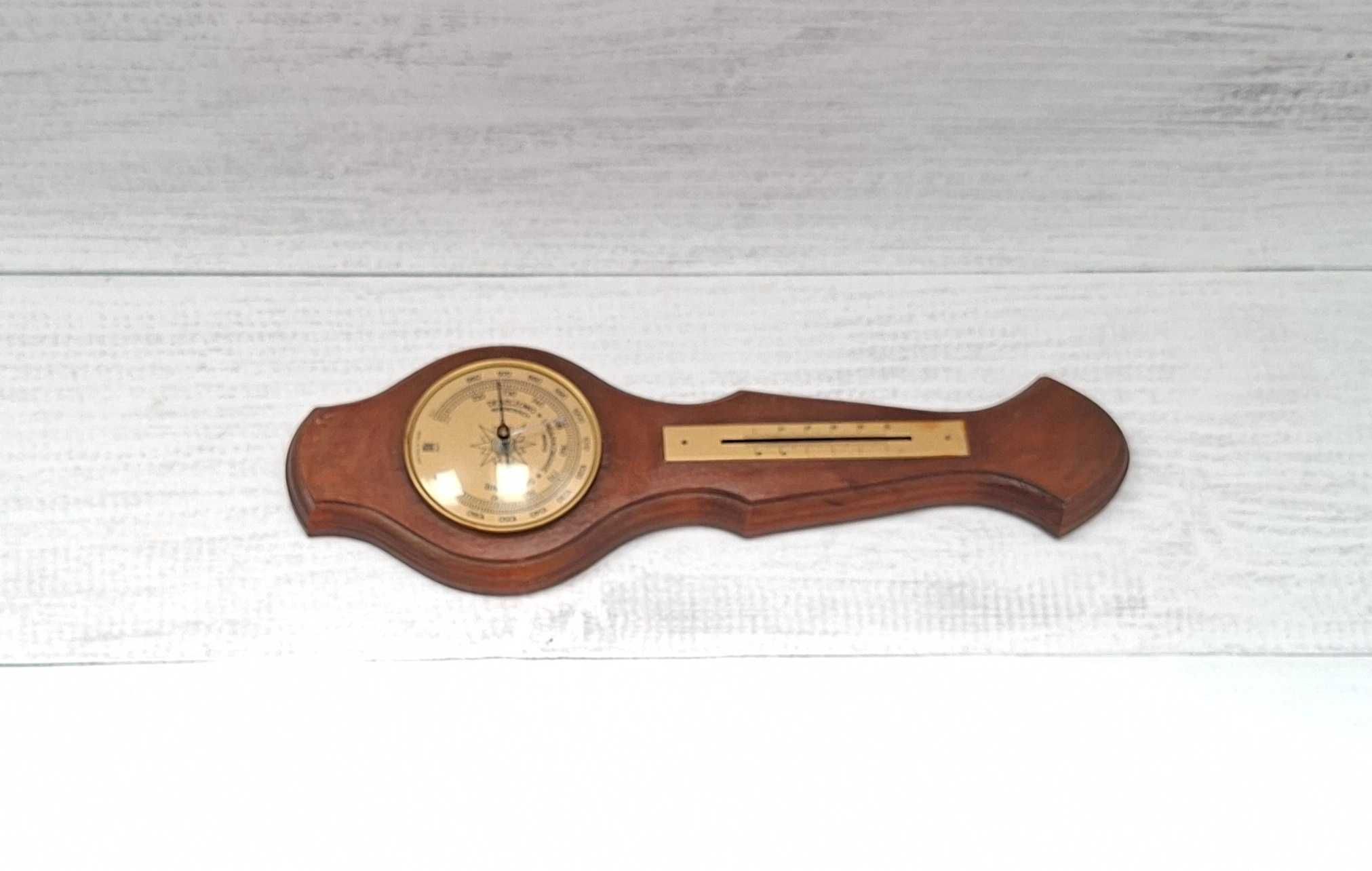 Drewniany barometr z term.Termometr Higrometr JAKS PRL Vintage Retro