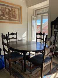 Conjunto mesa e jantar e 6 cadeiras em madeira panga panga