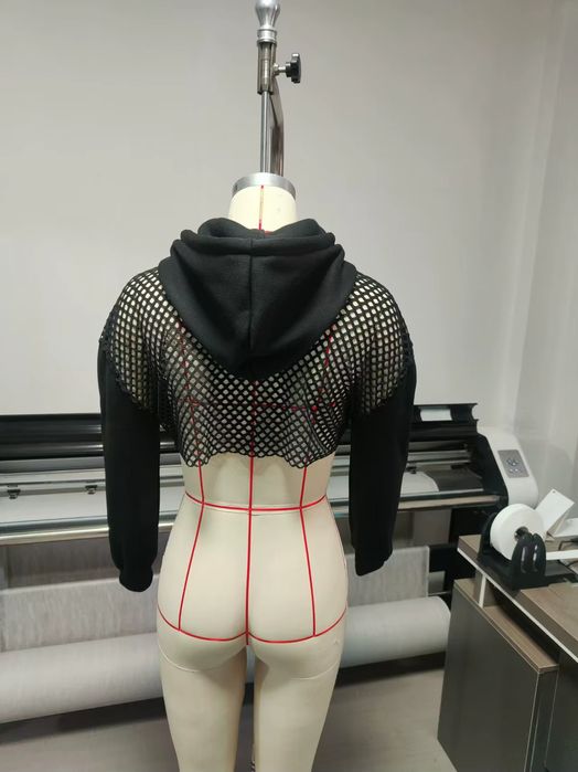 Krótka bluza z kapturem i siatką streetwear HIP HOP - L