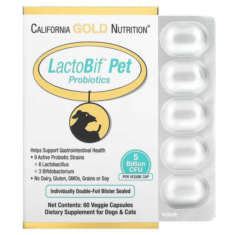 California Gold Nutrition LactoBif Pet пробиотики для животных. 60 к