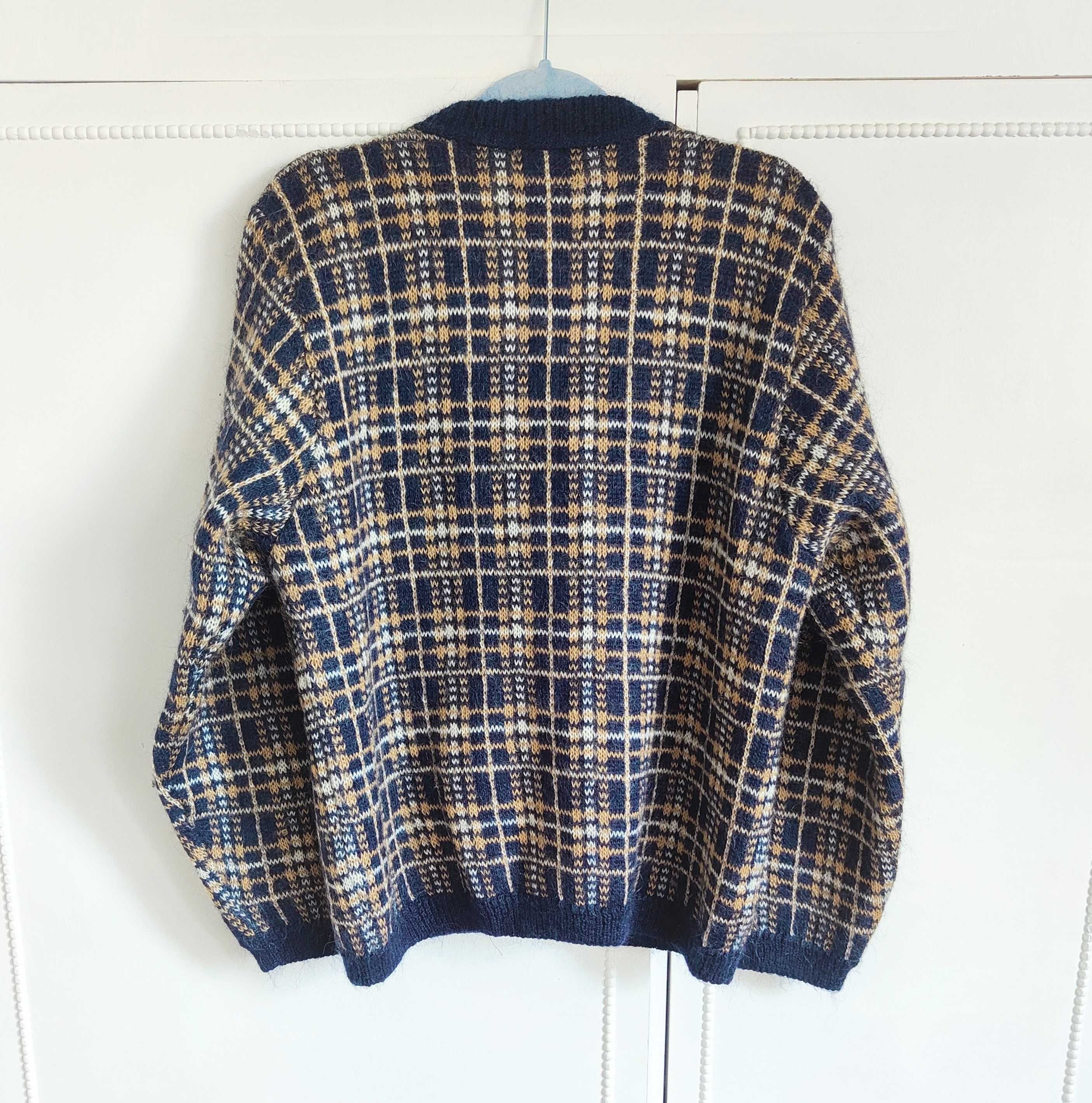 Sweter kardigan vintage M 38 Edinburgh moher wełna krata retro