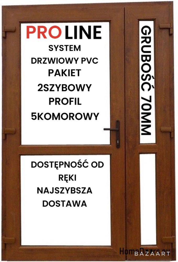 Drzwi PCV 140x210 Złoty Dąb Szyba/szyba