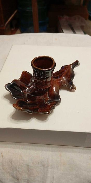 Подсвечник "листочек" обливная керамика фаянс СССР