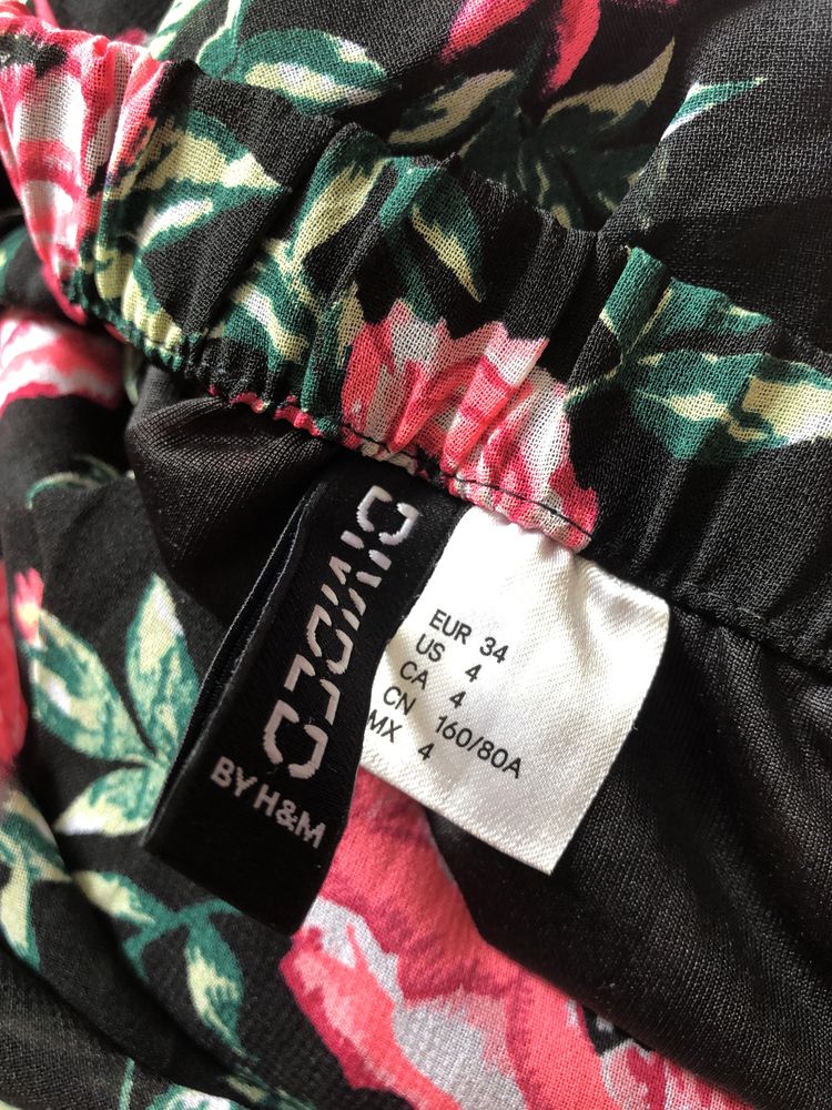 Sukienka długa kwiaty rozcięcie H&M 34 lato