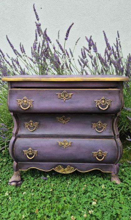 Komoda drewniana, ręcznie malowana lawendowa