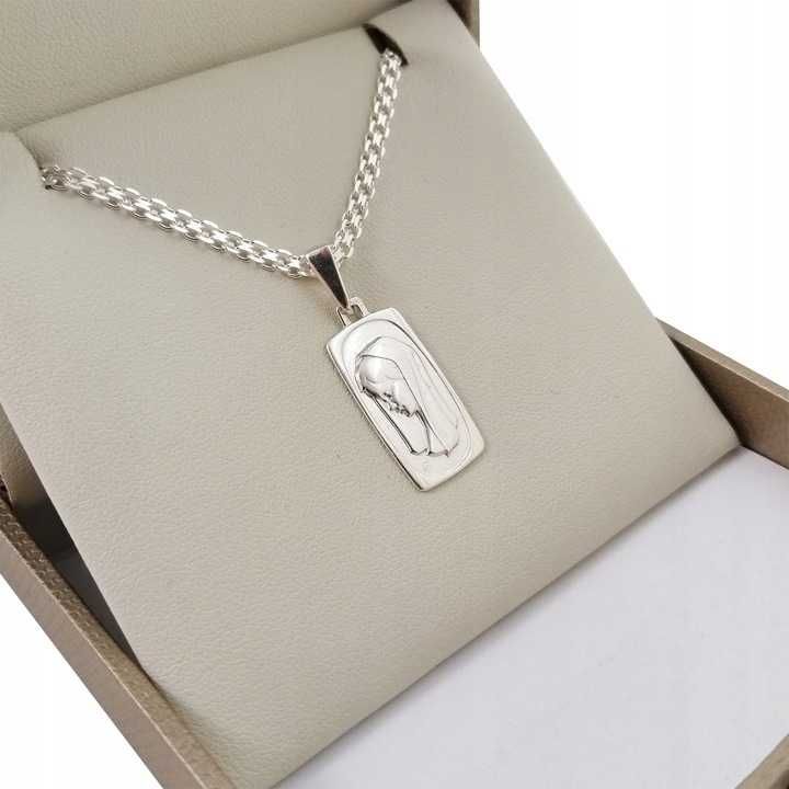 Srebrny łańcuszek bismark+Matka Boska pr. 925 45cm GWARANCJA PREZENT