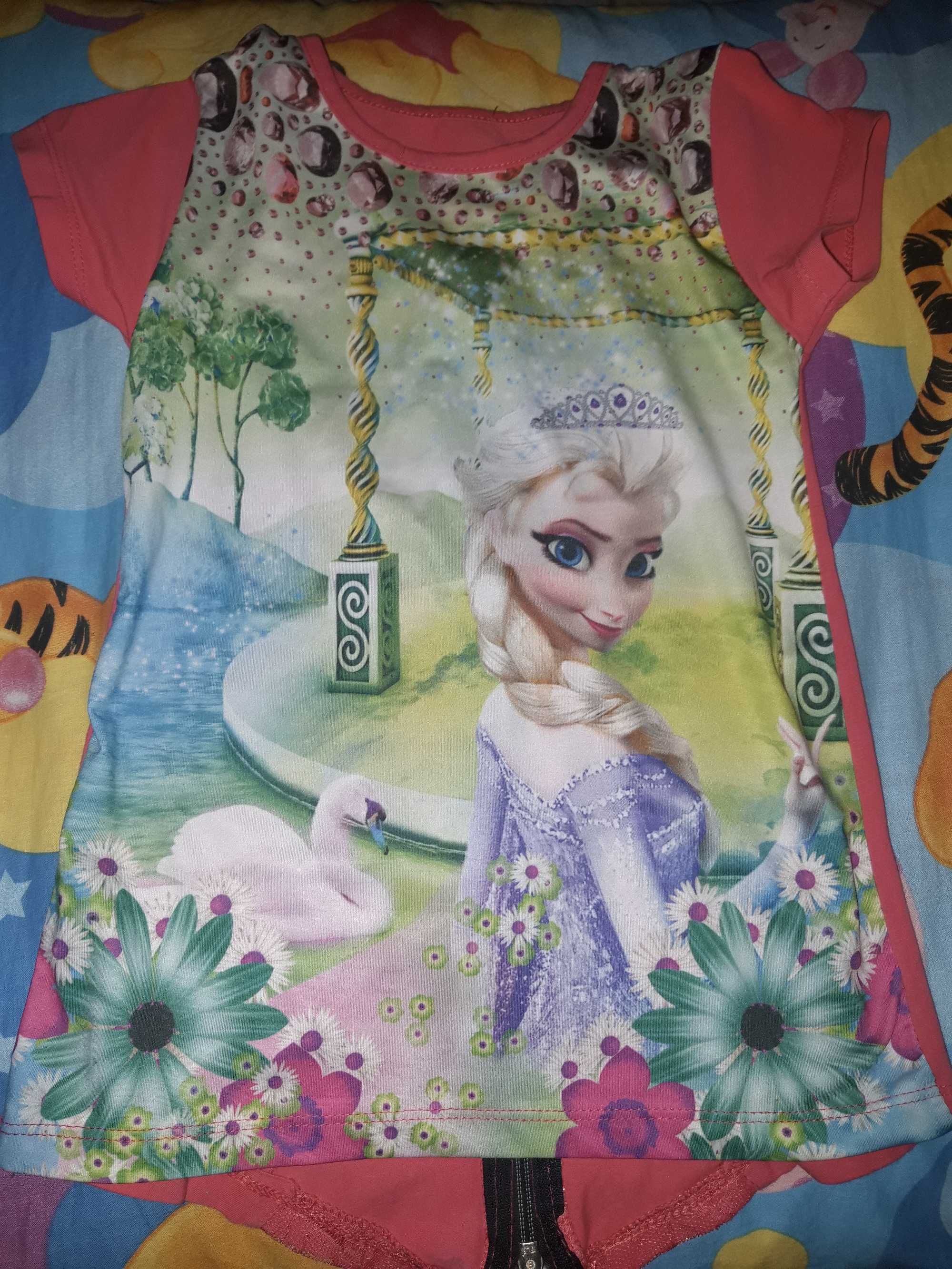 Jeansowa kurtka z haftem, rozm. 104 + Elsa na bluzce dla dziewczynki