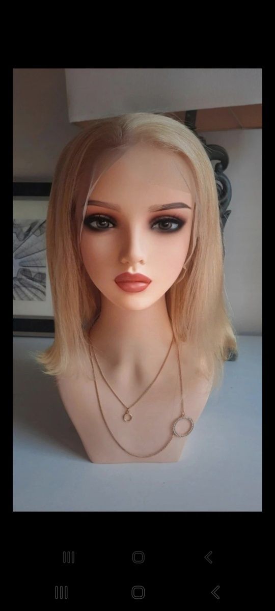 Peruk 100% ludzkie włosy na czepku  jasny blond bob siateczka