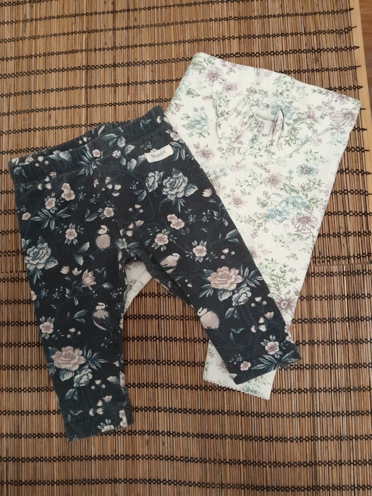 Legginsy newbie 68 kwiaty jasne i ciemne kokarda kroszetka 2 sztuki