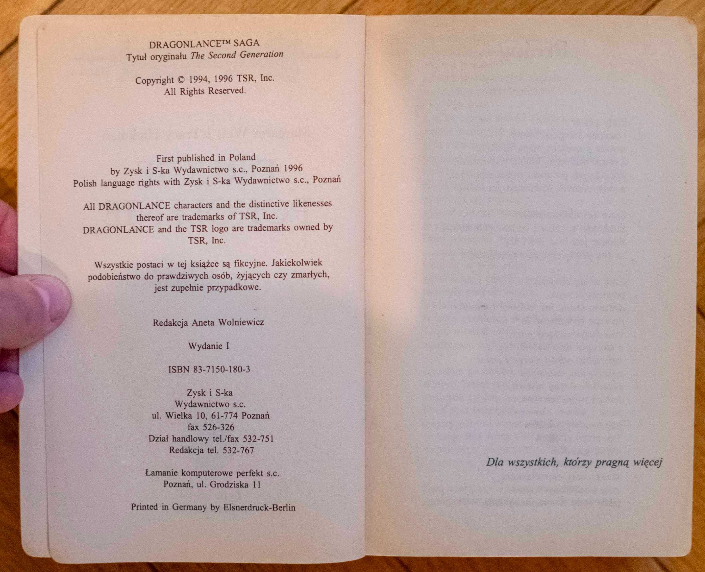 Dragonlance Drugie Pokolenie Margaret Weis Tracy Hickman Zysk 1996