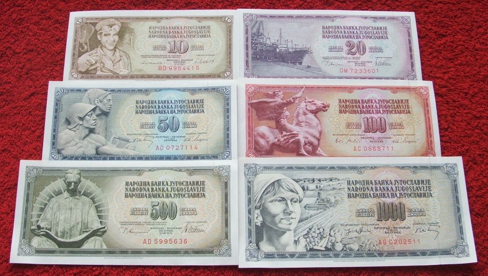 JUGOSŁAWIA Kolekcjonerskie Banknoty Zestaw - 6 sztuk UNC