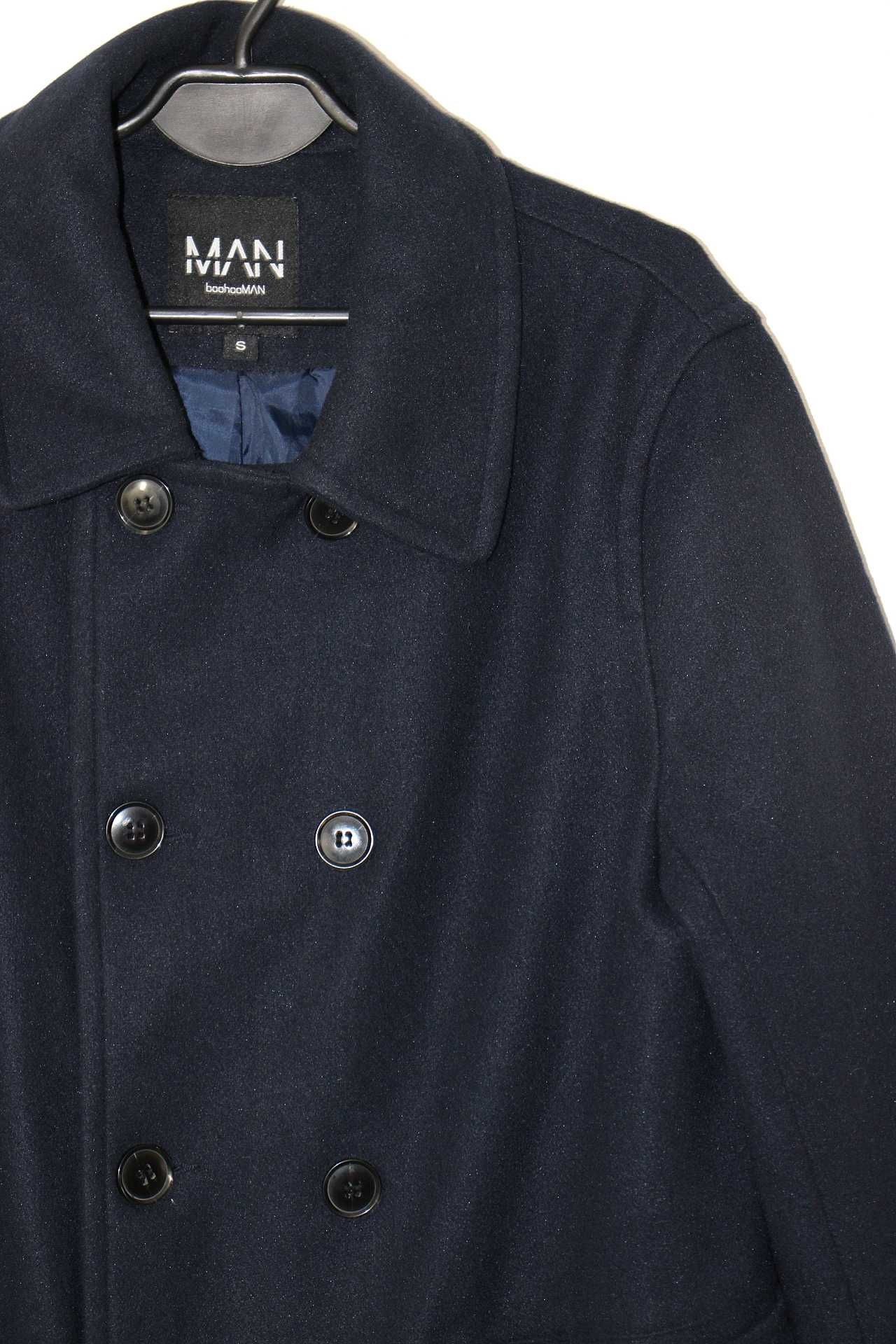 BOOHOO MAN męska kurtka krótki płaszcz granatowa elegancka guziki S