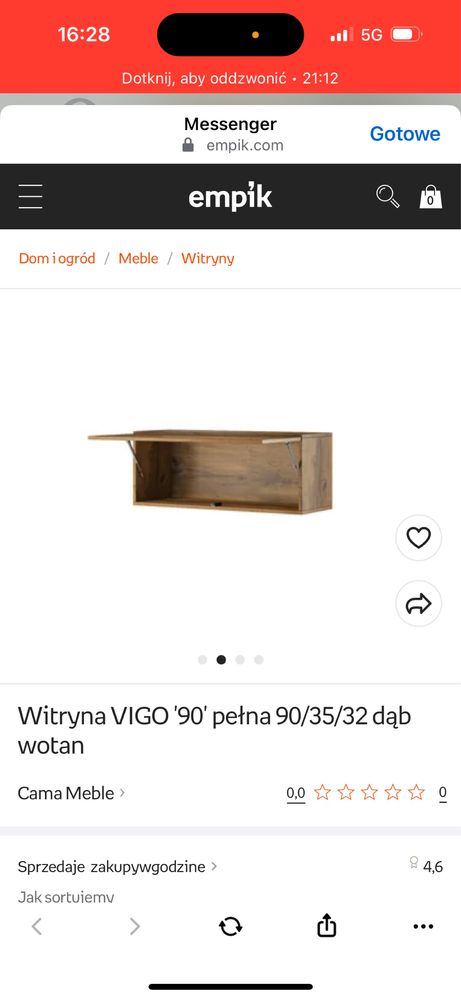 Witryna VIGO '90' pełna 90/35/32 dąb wotan POZNAŃ