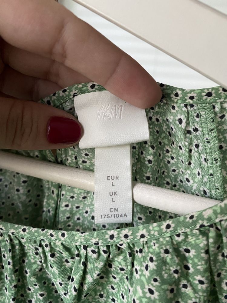Zielona sukienka w drobne kwiatki H&M