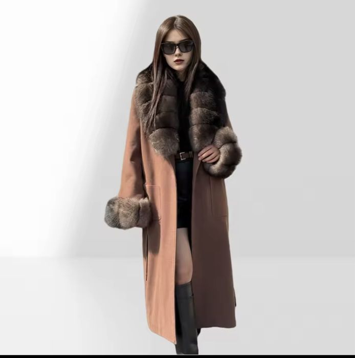 Kontantto plaszcz kaszmirowy camel futro lis naturalny xs-3xl