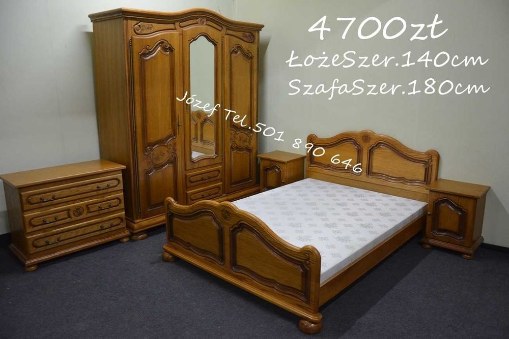 Piękna Sypialnia Dębowa łóżko ze stelażem szafa komoda szafki nocne