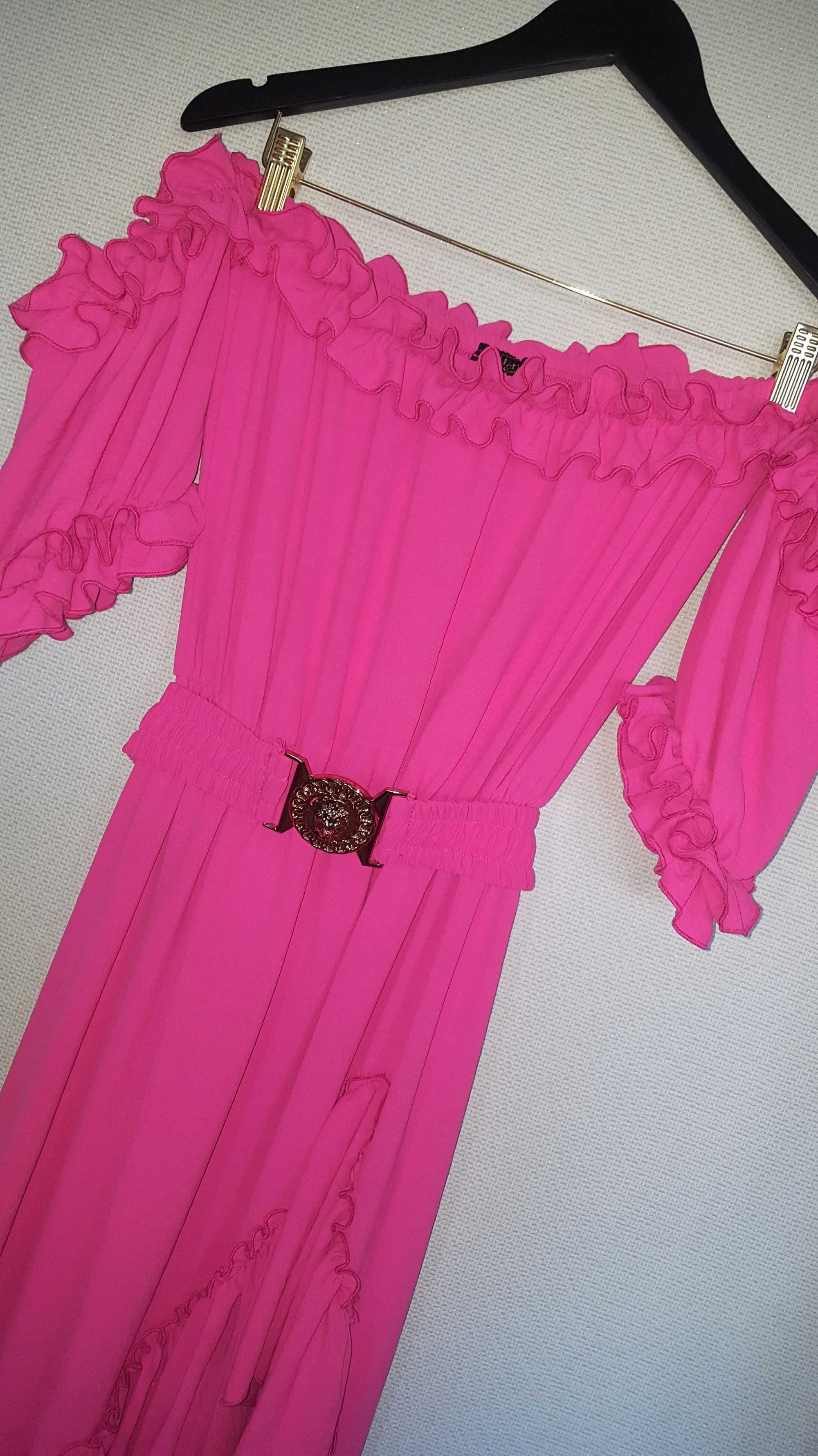S.MORISS różowa asymetryczna sukienka hiszpanka fuksja