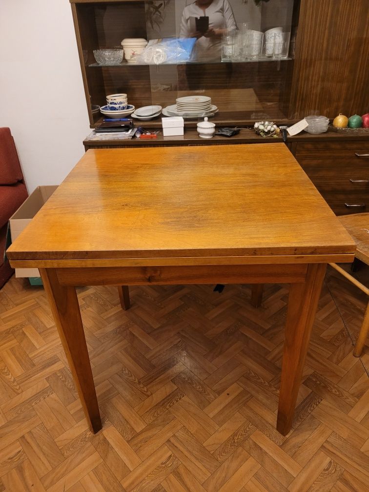 Solidny drewniany rozkładany stół* fornir orzech* Vintage PRL
