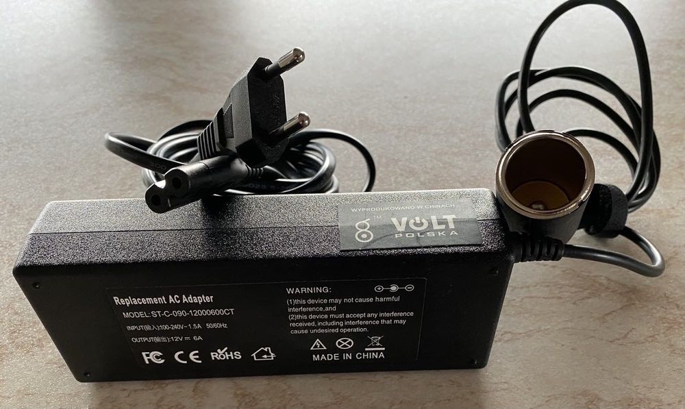 Zasilacz do lodówki samochodowej 230V 12V 80W 6A polskiej firmy VOLT