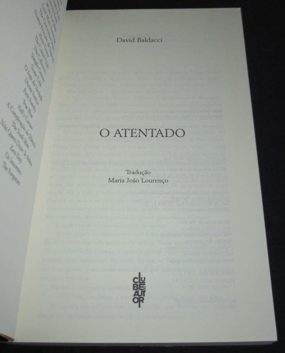 Livro O Atentado David Baldacci Clube do Autor