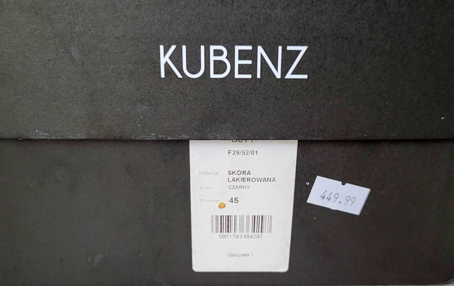 Eleganckie buty KUBENZ – skóra lakierowana, czarne, r. 45 – jak nowe!