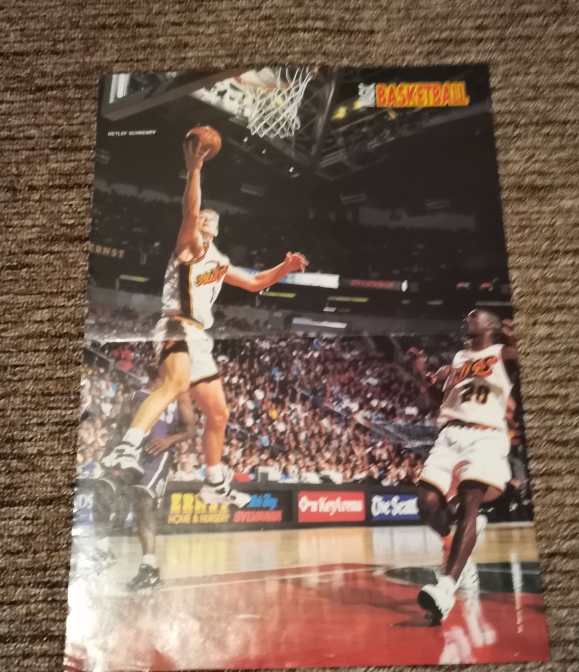 Plakat dwustronny Schrempf, Del Negro NBA Supersonics, Spurs vintage