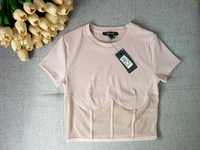 Nowa Primark bluzka krótka crop top różowa siatka prążki 34 XS