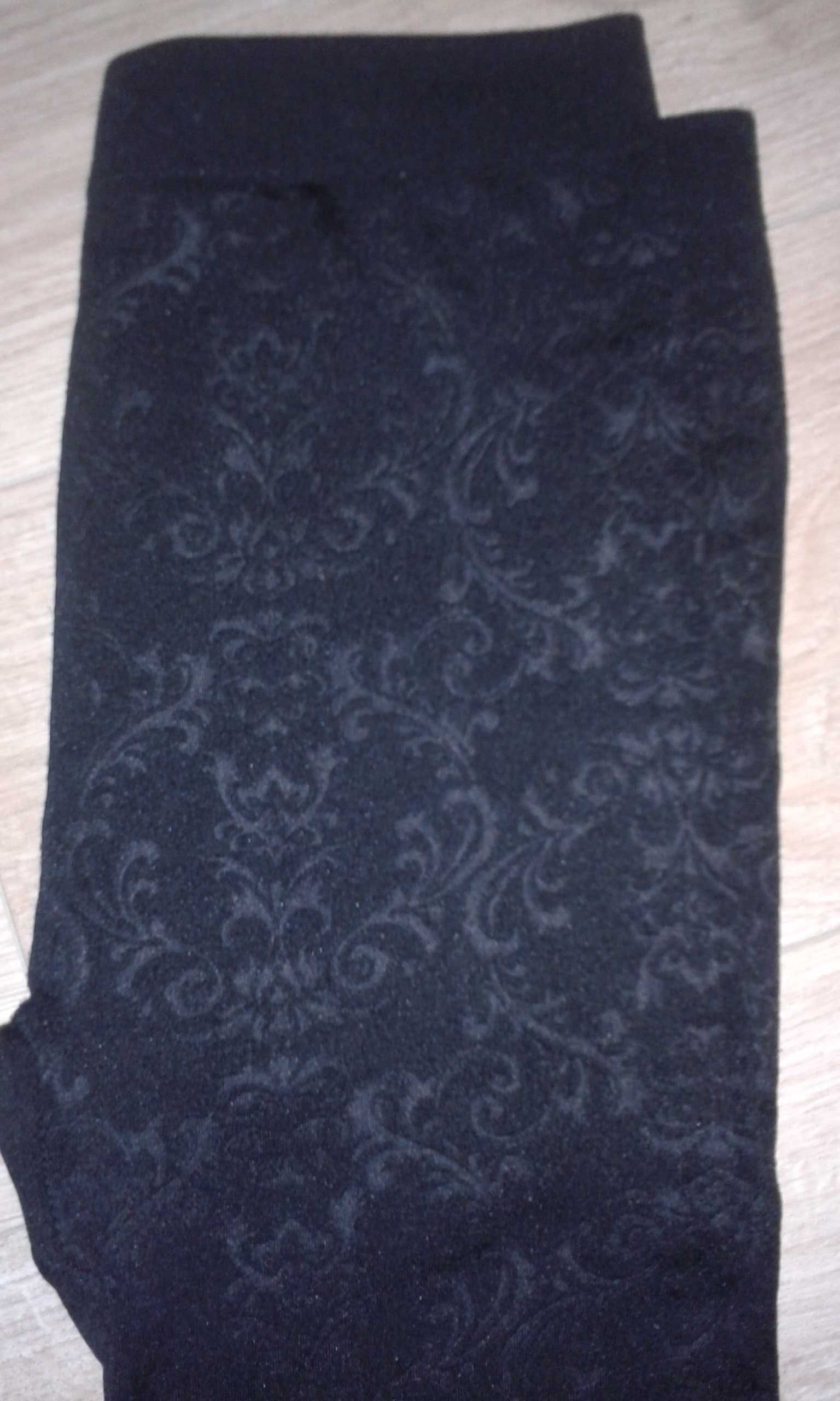 M/L 38/40 Legginsy Getry ocieplane zimowe czarne ciepłe wzorzyste