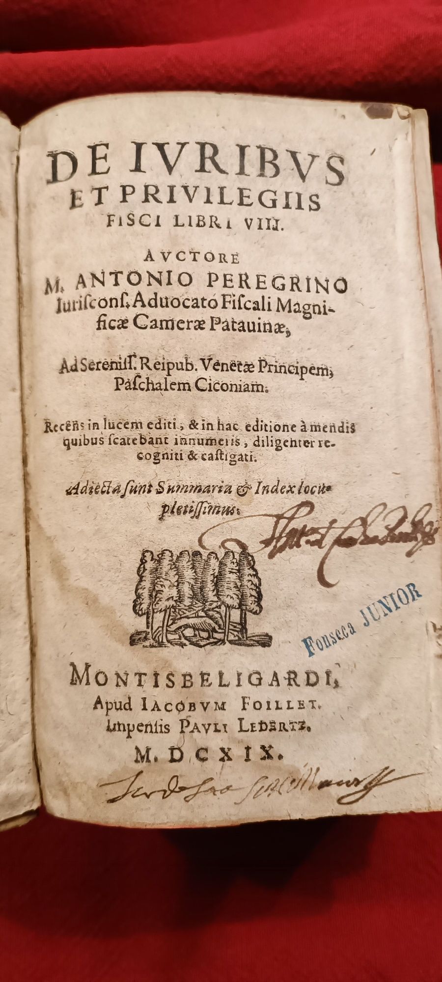 Raro Livro " De Iuribus et Privilegiis" M. Antonio Peregrino, ano 1619