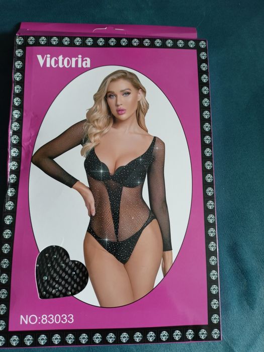 Sexy czarne body siateczka z kryształkami o/s