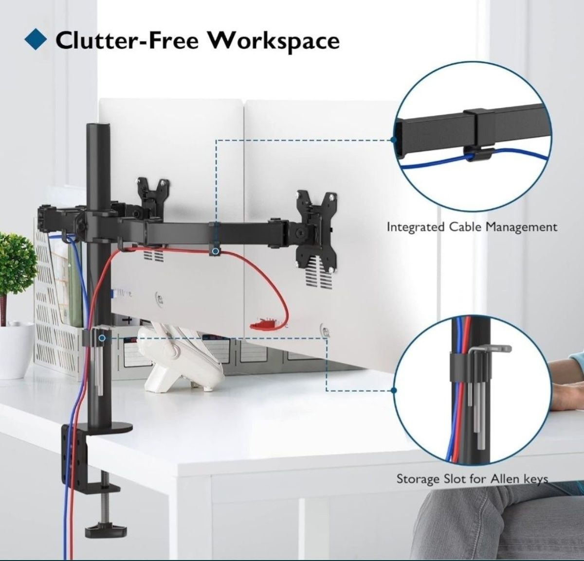Uchwyt na dwa monitory BONTEC, 13 - 27 cali, do 10 kg na jeden monitor