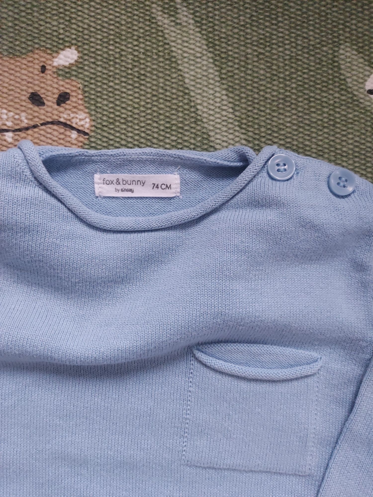 Sweter sweterek niemowlęcy błękitny Sinsay fox & bunny roz. 74