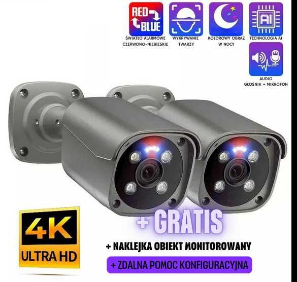 NOWA Kamera IP UHD 4K 12V/PoE Kolor w nocy, detekcja twarzy, dźwięk