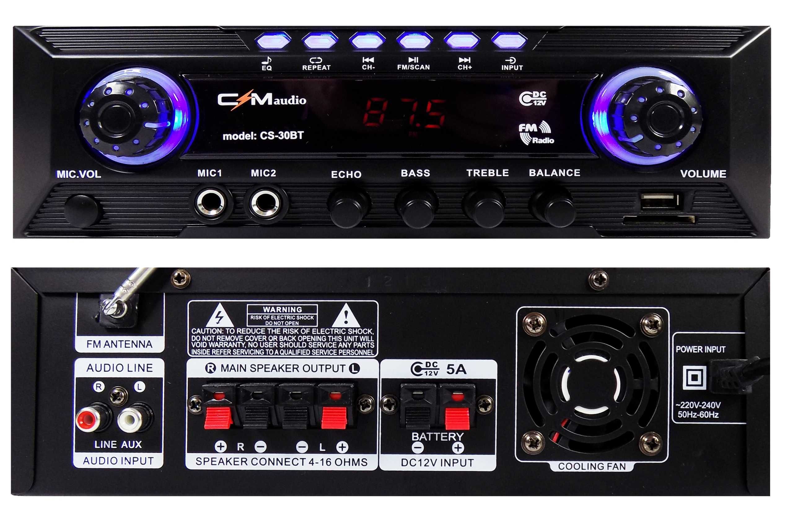 Wzmacniacz amplifier dźwięku CS-30BT bluetooth, tuner FM USB SD