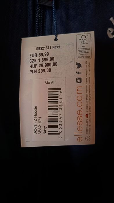 Ellesse NOWA  Rozpinana bluza z kapturem, Uniseks, 80% Bawełna, M-XXXL